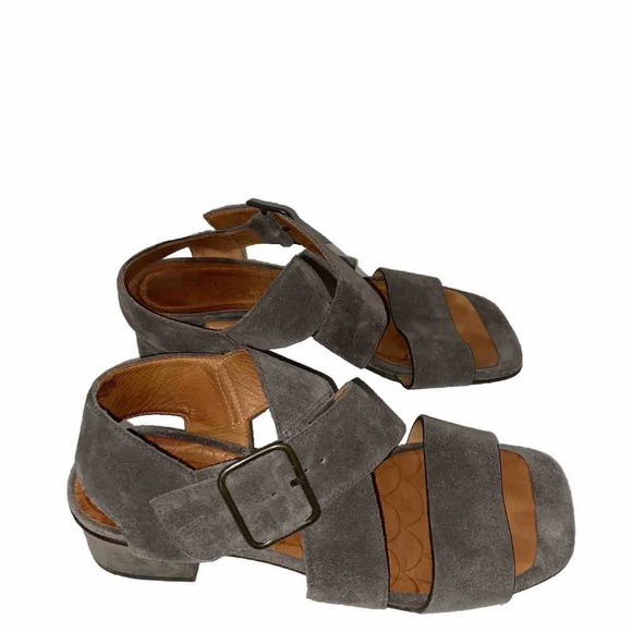 Chie Mihara 37.5 Grey Suede Chunky Heel Sandals - Picture 2 of 11